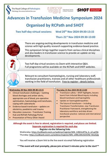 RCPath & SHOT Advances in Transfusion Symposium | The International ...