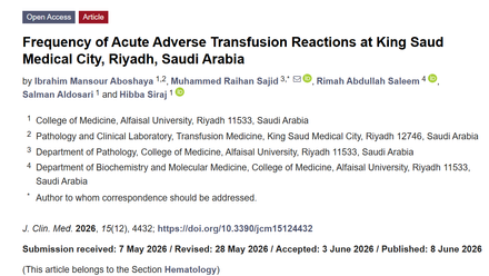 Frequency of Acute Adverse Transfusion Reactions at King Saud Medical City, Riyadh, Saudi Arabia.png