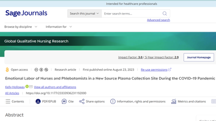 Emotional Labor of Nurses and Phlebotomists in a New Source Plasma Collection Site During the COVID-19 Pandemic.png